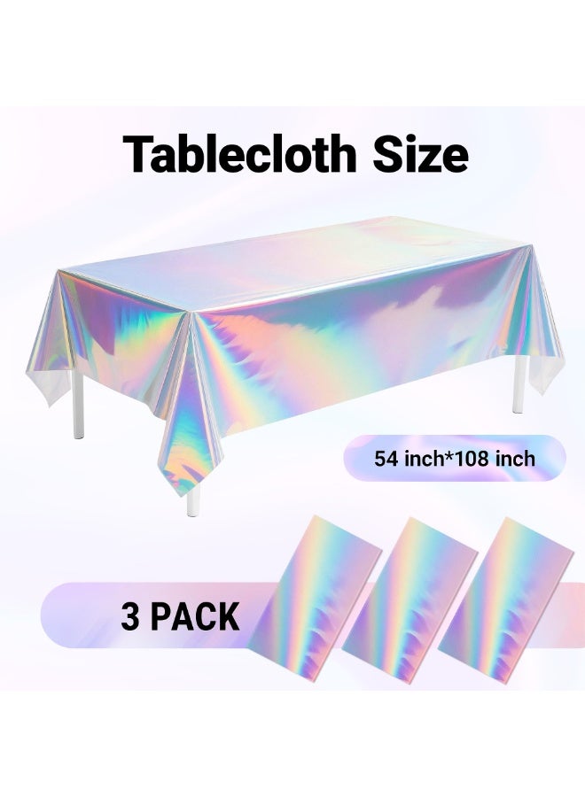 3-piece set of rainbow colored plastic tablecloths, shiny disposable laser rectangular tablecloths, holographic foil tablecloths, rainbow colored party decorations, birthdays, brides, weddings, Christmas - Image 5